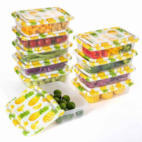 COOK WITH COLOR Containers with Lids - Plastic Food Storage Containers - Meal Prep Containers -10 Lunch Containers with 10 Lids, Airtight Reusable Containers -33.8 Oz / 1 L(Rectangle Pineapple)