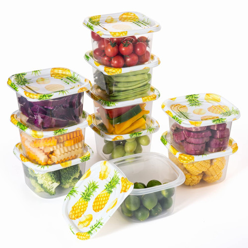 COOK WITH COLOR Containers with Lids - Plastic Food Storage Containers - Meal Prep Containers -10 Lunch Containers with 10 Lids, Airtight Reusable Containers -33.8 Oz / 1 L (Square Pineapple)