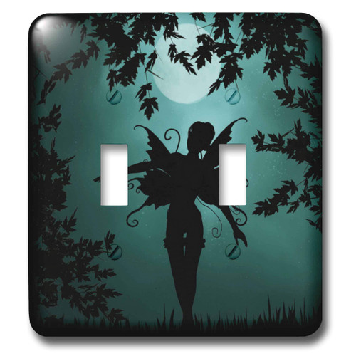 3dRose LLC lsp_19385_2 Lovely Fairy Silhouette with Full Moon Double Toggle Switch