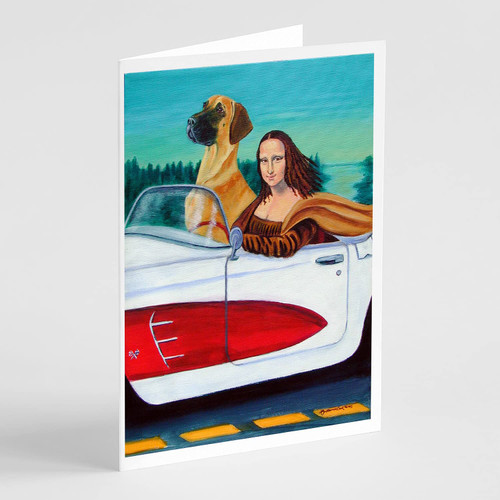 Caroline's Treasures 7282GCA7P Great Dane with Mona Lisa Greeting Cards and Envelopes Pack of 8 Blank Cards with Envelopes Whimsical A7 Size 5x7 Blank Greeting Cards