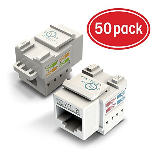 GearIT 50-Pack Ethernet Keystone, Cat6 RJ45 Punch-Down Keystone Jack Connector, White
