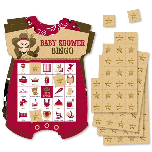Big Dot of Happiness Little Cowboy - Picture Bingo Cards and Markers - Western Baby Shower Shaped Bingo Game - Set of 18 Big Dot of Happiness Little Cowboy - Picture Bingo Cards and Markers - Western Baby Shower Shaped Bingo Game - Set of 18