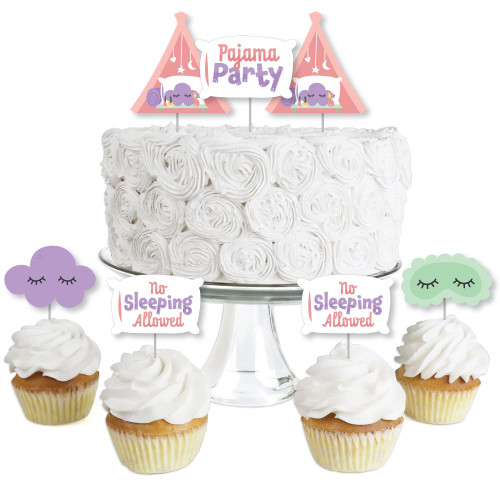 Big Dot of Happiness Pajama Slumber Party - Dessert Cupcake Toppers - Girls Sleepover Birthday Party Clear Treat Picks - Set of 24