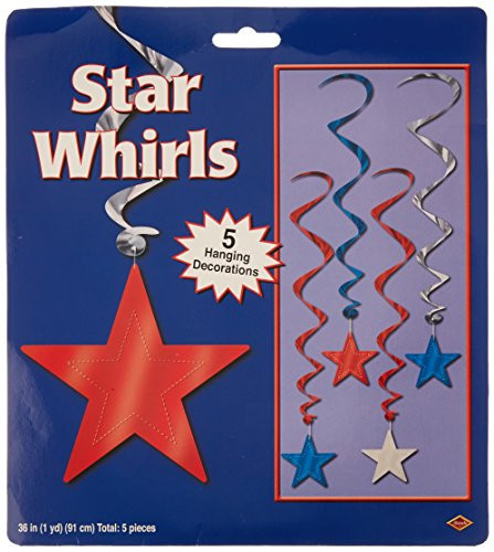 Beistle 57352-RSB 5-Pack Star Whirls, 3-Feet