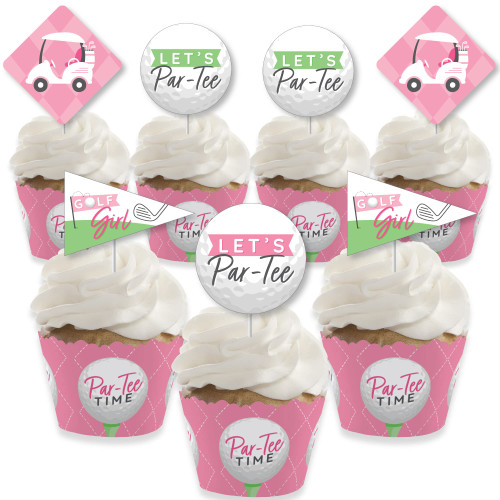 Big Dot of Happiness Golf Girl - Cupcake Decoration - Pink Birthday Party or Baby Shower Cupcake Wrappers and Treat Picks Kit - Set of 24