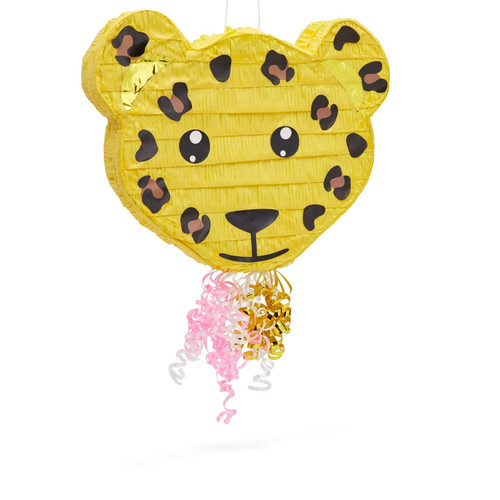 Pull String Leopard Pinata for Jungle Safari Animal Birthday Party Decorations (Small, 16.5 x 13 x 3 In)