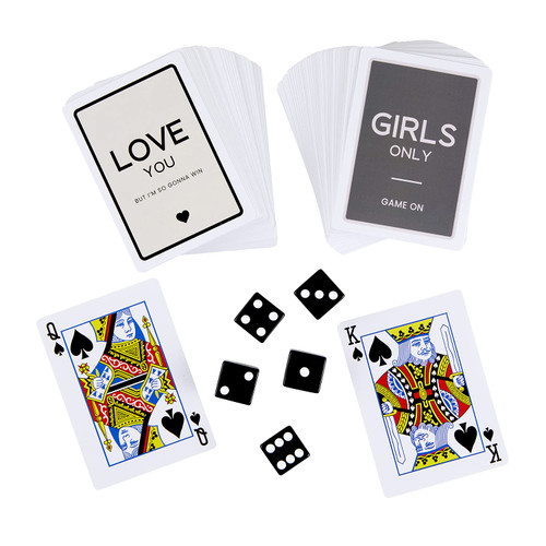 Santa Barbara Design Studio Game Night Gift Set Lili + Delilah Cardboard Book Gift Box, 2-Decks/5-Dice, Playing Cards + Dice