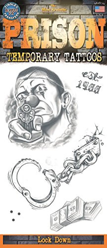 Tinsley Transfers Prison Lock Down Temporary Tattoo FX Costume Kit (5 Piece), Black/White