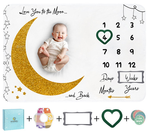 Monthly Baby Milestone Blanket for Baby Boy | Baby Monthly Milestone Blanket Large with Milestone Cards | Perfect Baby Age Blanket to Record Baby Milestones | Neutral Baby Blanket (60" x 40")