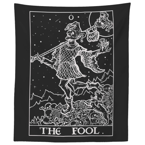 The Fool Tarot Card Tapestry (Black & White) - Court Jester - Gothic Halloween Home Decor Wall Hanging (60" x 50") The Fool Tarot Card Tapestry (Black & White) - Court Jester - Gothic Halloween Home Decor Wall Hanging (60" x 50")