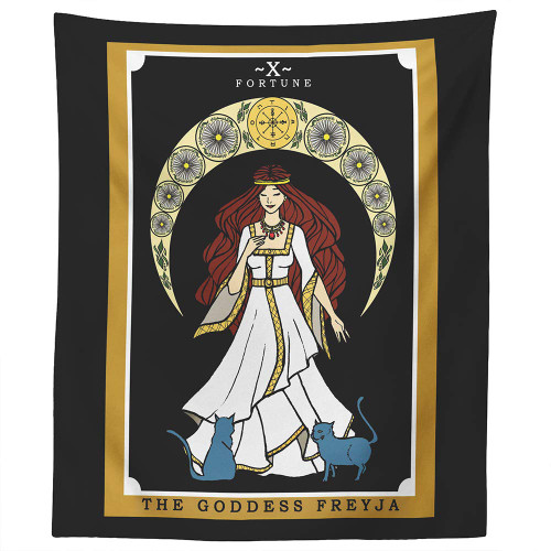 The Goddess Freyja Tarot Card Tapestry - Norse Goddess Freya Pagan Witch Wall Hanging Home Decor (80" x 68")