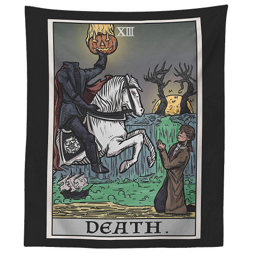Death Tarot Card Tapestry - Headless Horseman - The Legend of Sleepy Hollow Gothic Halloween Home Decor Wall Hanging (60" x 50")