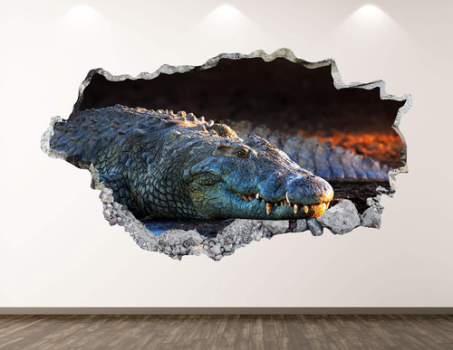 West Mountain Crocodile Wall Decal Art Decor 3D Smashed Animal Sticker Poster Kids Room Mural Custom Gift BL387 (30" W x 18" H)