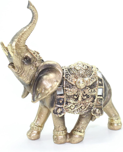 usamjtable Feng Shui 4.5"(H) Brass Color Elegant Elephant Trunk Statue Wealth Lucky Figurine Home Decor Gift