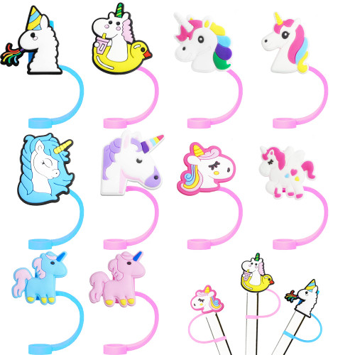 20 Pieces Straw Covers Cap Unicorn Straw Tip Covers for 7-8mm Size Straws Reusable Silicone Kawaii Straw Cover Straw Toppers for Tumblers Dust-proof Straw Plugs for Straw Tips (10 Unicorn Patterns)