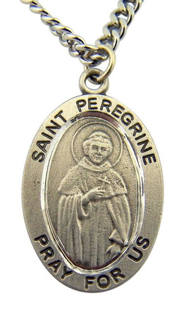 WJH Pewter Patron Saint Peregrine Medal with Embossed Holy Card, 1 Inch