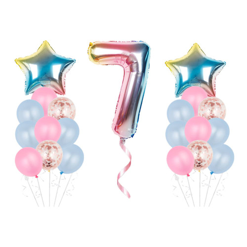 Balloons,7th Birthday Party Supplies Gradient Number 7 Balloon 7th Birthday Decoration Pink Blue Latex Rose Gold Confetti Balloon Foil Star Balloon 21Pcs(Rainbow)