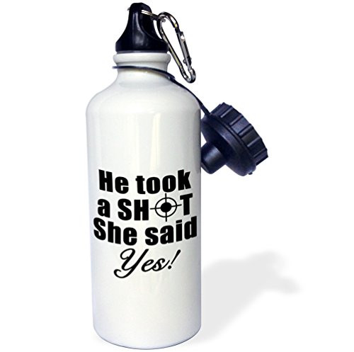 3dRose wb_222815_1"He Took A Shot She Said Yes Black" Sports Water Bottle, 21 oz, White