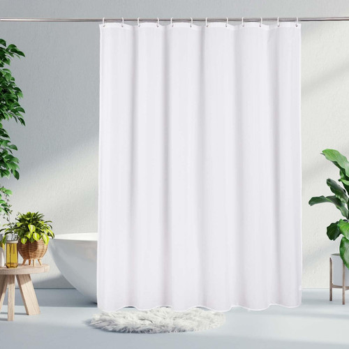 Eforcurtain Washable Fabric Shower Curtain Liner Waterproof 72x72 Inch, Heavy Duty White Shower Curtains for Bathroom