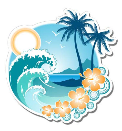Tropical Ocean Beach Waves Palm Tree Vacation - 3" Vinyl Sticker - for Car Laptop I-Pad Phone Helmet Hard Hat - Waterproof Decal Tropical Ocean Beach Waves Palm Tree Vacation - 3" Vinyl Sticker - for Car Laptop I-Pad Phone Helmet Hard Hat - Waterproof Decal