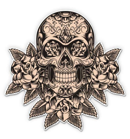 GT Graphics Sugar Skull with Flowers - 3" Vinyl Sticker - for Car Laptop I-Pad Phone Helmet Hard Hat - Waterproof Decal