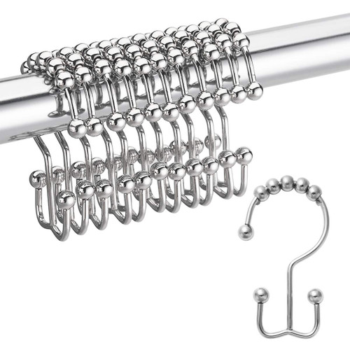 DadyMart Shower Curtain Hooks Rust Resistant Shower Curtain Rings Metal Double Glide Rollers Shower Hooks for Bathroom Shower Curtain Rods Curtains, Set of 12, Chrome DadyMart Shower Curtain Hooks Rust Resistant Shower Curtain Rings Metal Double Glide Rollers Shower Hooks for Bathroom Shower Curtain Rods Curtains, Set of 12, Chrome
