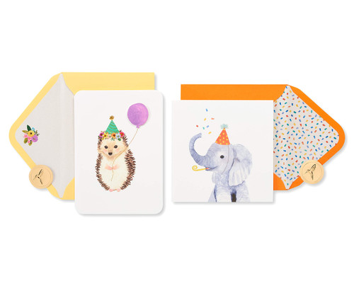Papyrus Birthday Cards for Kids, Hedgehog and Elephant (2-Count)
