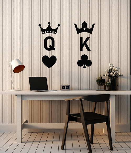Vinyl Wall Decal Playing Cards Crown King Queen Poker Couple Stickers Mural Large Decor (g7403) Black Vinyl Wall Decal Playing Cards Crown King Queen Poker Couple Stickers Mural Large Decor (g7403) Black