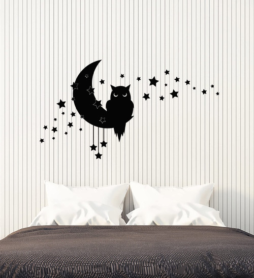 Vinyl Wall Decal Owl Sleep Bedroom Night Bird Animal Stars Moon Stickers Mural Large Decor (g7494) Black Vinyl Wall Decal Owl Sleep Bedroom Night Bird Animal Stars Moon Stickers Mural Large Decor (g7494) Black