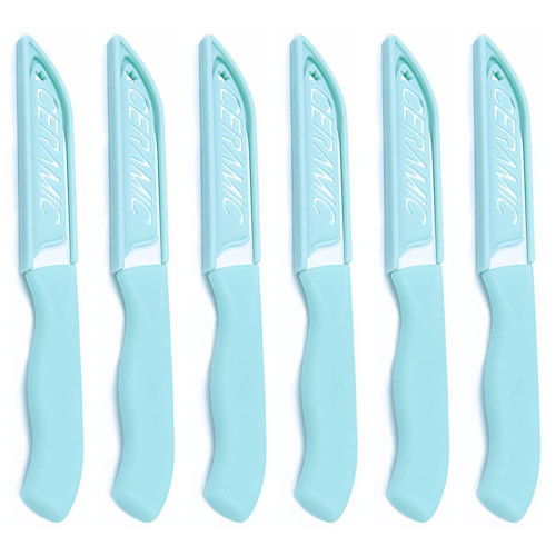 WWZJ 6 Pack Ceramic Paring Knife (Blue) with Knife Cover, Lightweight Ceramic Knives, Fruit and Vegetable Small Knife