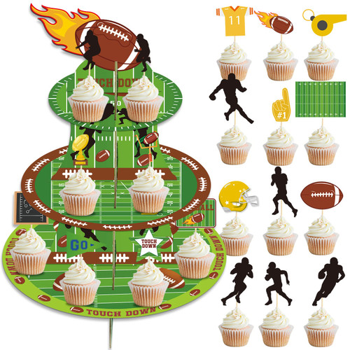 Football Cupcake Stand, 3 Tier Football Party Supplies Cake Stand with 20pcs Football Cupcake Toppers, Cupcake Cardboard Table for Kids Birthday Party Decorations Football Theme Party Decorations Football Cupcake Stand, 3 Tier Football Party Supplies Cake Stand with 20pcs Football Cupcake Toppers, Cupcake Cardboard Table for Kids Birthday Party Decorations Football Theme Party Decorations