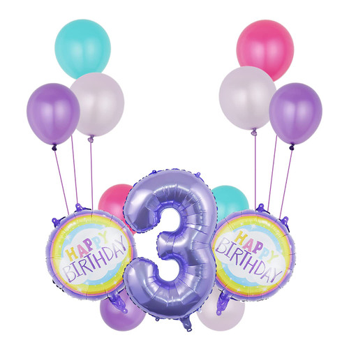 Balloons,Purple Balloons Party Supplies 3rd Birthday Balloon ,32"Large Size Rainbow Number 3 Balloon Set Party Supplies 3rd Sweet Birthday Wishes Balloon Bouquet Decorations - Purple 3