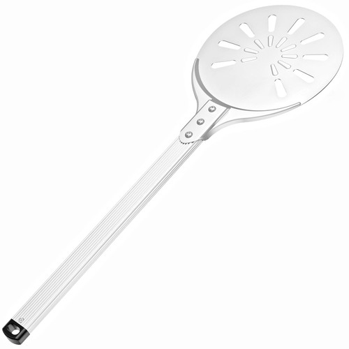 Pizza Turning Peel, 8-inch Round Perforated Pizza Turner Long Handle, Hard-anodized Aluminum Pizza Peel Spinner, Pizza Oven Accessories