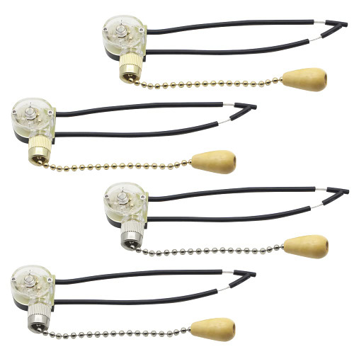 4 Pack Cords for Ceiling Light Fans Lamps and Wall Lights Pull Chain Switch Control Replacement On-Off with Pull Chain, Ceiling Fan Light Switch Zing Ear ZE-109 Two-Wire Light Switch with Pull