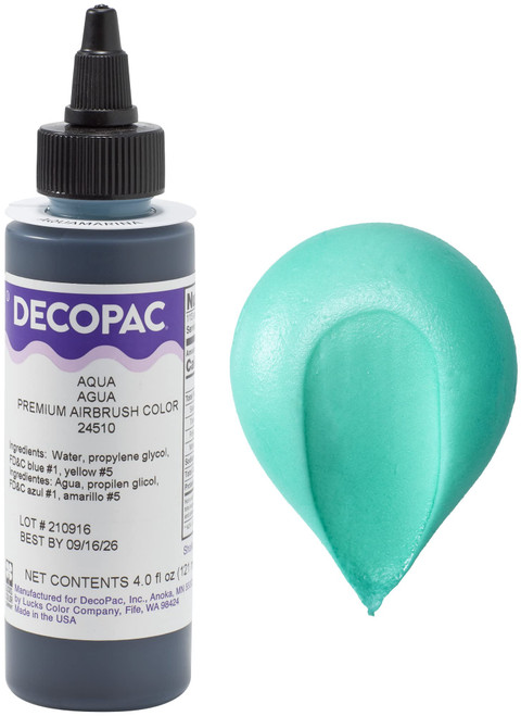 DECOPAC Food Coloring, Airbrush Food Color, Edible Airbrush For Cake Decorating, Cookie Airbrush Coloring, Food Airbrush Kit Add-on, Airbrushes For Cake Decorating 4 Fl Oz - Aqua