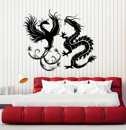Vinyl Wall Decal Dragon Phoenix Bird Fantasy Asian Style Stickers Murals Large Decor (ig4887) Black Vinyl Wall Decal Dragon Phoenix Bird Fantasy Asian Style Stickers Murals Large Decor (ig4887) Black