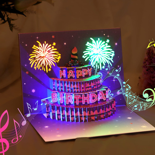 Yinqing Birthday Cards, Light and Music Birthday Cake Happy Birthday Card, 3D Pop Up Birthday Gift Greeting Card for Women Men Kids Husband Wife Mom Dad Daughter Yinqing Birthday Cards, Light and Music Birthday Cake Happy Birthday Card, 3D Pop Up Birthday Gift Greeting Card for Women Men Kids Husband Wife Mom Dad Daughter