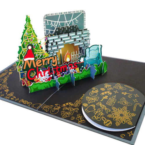 AMZBUY Pop Up Christmas Cards, 3D Christmas Pop Up Card Xmas Handmade Holiday Greeting Card with Envelope and Message Tag, Christmas Tree Fireplace Snowman Gift Cards for Family Friends Kids Children