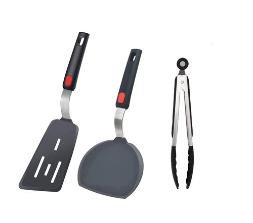 Heat resistant 3-piece silicone stainless steel spatula Food clip Kitchen spatula Burger spatula Cooking spatula Stainless steel spatula Kitchen spatula