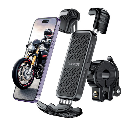 DUPPCOS Motorcycle Phone Mount, Bike Phone Holder Mount, Bike Phone Holder, Upgrade Adjustable Bicycle Phone Mount, Cell Phone Clamp for iPhone 14 Pro Max / 13/12, Galaxy S10 and More 4.7-6.8" Phone