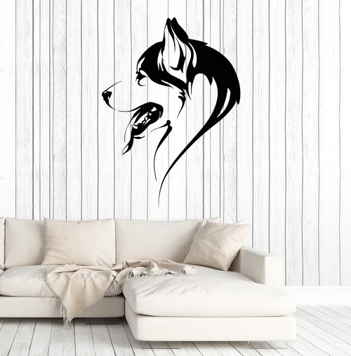 Vinyl Wall Decal Abstract Dog Head of Husky Animal Pet Stickers Large Decor (2795ig) Black