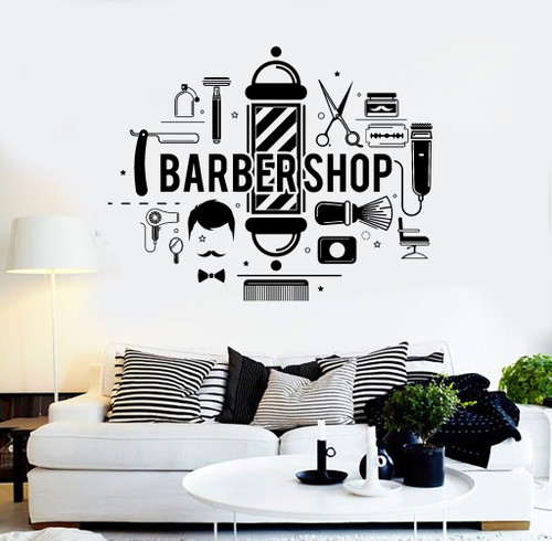 Vinyl Wall Decal Barbershop Hair Salon Stylist Barber Stickers (ig4296) Dark Blue Vinyl Wall Decal Barbershop Hair Salon Stylist Barber Stickers (ig4296) Dark Blue