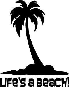 Life's A Beach Ocean Palm Trees Sand|WHITE| Vinyl Decal Sticker|Cars Trucks Vans SUV Laptops Tool Box Wall Art|5.5" X 5"|CGS211