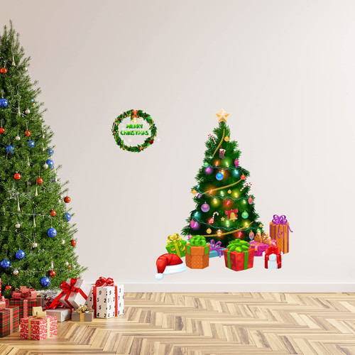 Winter Christmas Holiday Wall Decals Peel and Stick,Christmas Tree DIY Vinyl Wall Sticker Living Room Decor