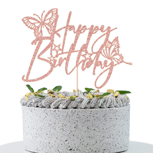 WRACKKIAR Butterfly Happy Birthday Cake Topper-Butterfly Cake Decor for Girl Birthday-Glitter Butterfly Cake Pick Decorations for Butterfly Theme Baby Shower Kids Birthday Party Supplies (Rose gold) WRACKKIAR Butterfly Happy Birthday Cake Topper-Butterfly Cake Decor for Girl Birthday-Glitter Butterfly Cake Pick Decorations for Butterfly Theme Baby Shower Kids Birthday Party Supplies (Rose gold)