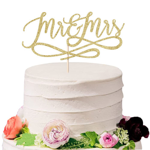 Sodasos Mr & Mrs Cake Toppers,Bride and Groom Cake Topper, Wedding,Engagement Party Decorations Supplies (gold)