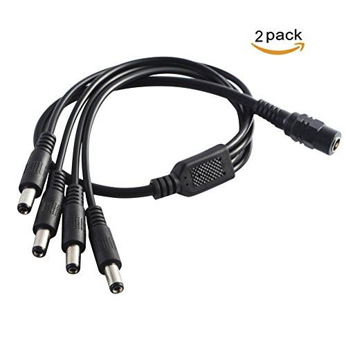 TENINYU 1 Female to 4 Male Plugs DC Power Y Splitter Adapter Cable DC 5.5x2.1mm for CCTV Camera and LED Strip Lights (1 to 4 Splitter/ 2Pack)