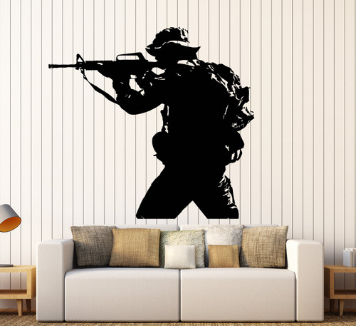 Large Vinyl Wall Decal Soldier Weapon Military War Stickers Mural (ig4096) Black Large Vinyl Wall Decal Soldier Weapon Military War Stickers Mural (ig4096) Black