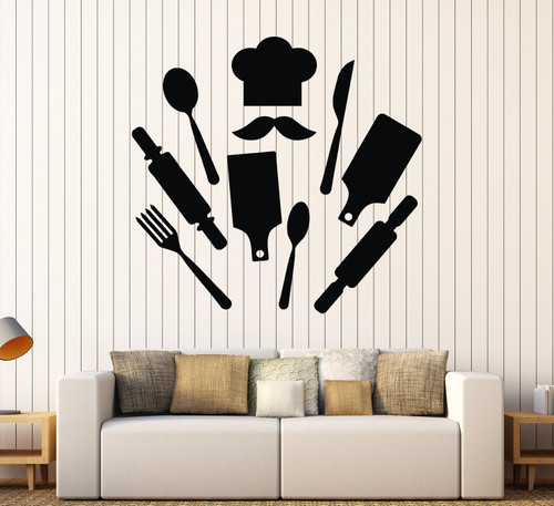 Large Vinyl Wall Decal Chef Kitchen Restaurant Decor Cook Stickers (ig4092) Dark Blue