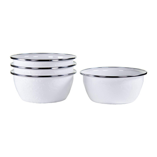 Golden Rabbit Enamelware - Solid White Pattern - Set of 4-3cup Salad Bowls